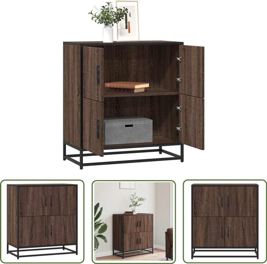 VidaXL Dressoir 68x35x76 cm bewerkt hout bruin eikenkleur Dressoir Commode Opbergkast Houten Meubel Industrieel Design