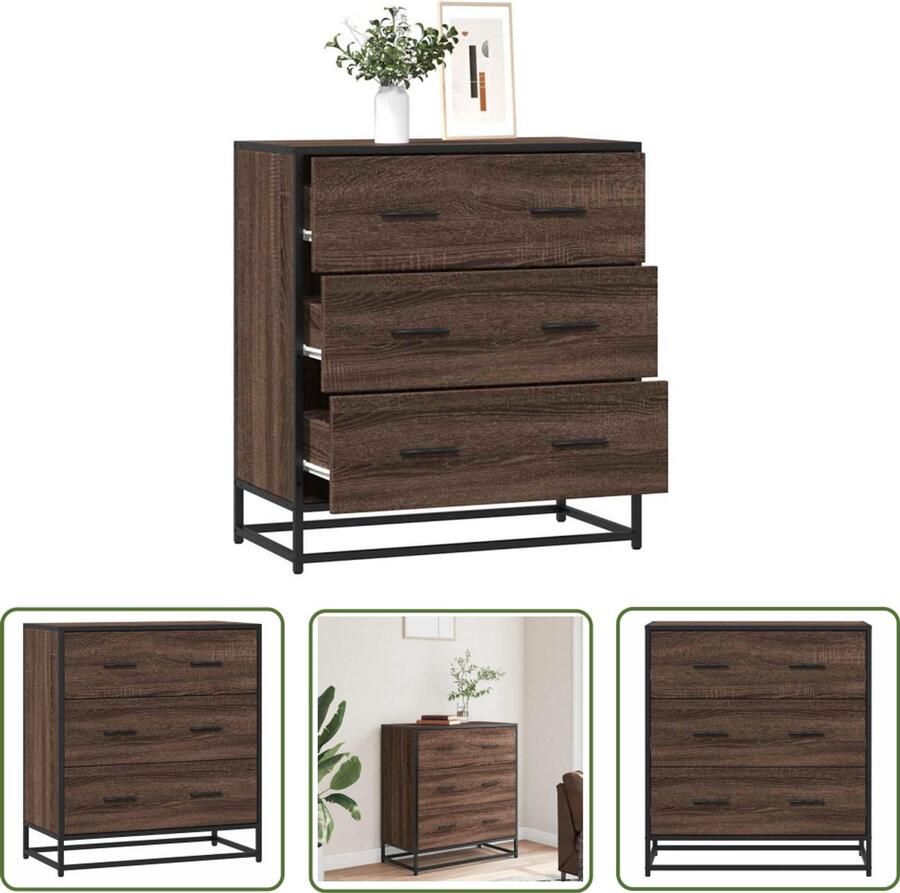 The Living Store Dressoir 68x35x76 cm bewerkt hout en metaal bruin eikenkleur Dressoir Meubels Salontafel Opslag Industrieel Design