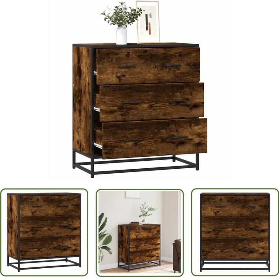 The Living Store Dressoir 68x35x76 cm bewerkt hout en metaal gerookt eiken Dressoir Meubels Industrieel Meubilair Houten Dressoir Opbergkast