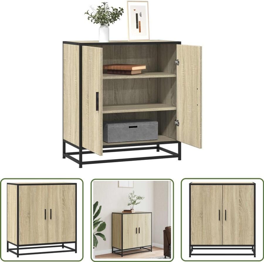 The Living Store Dressoir 68x35x76 cm bewerkt hout en metaal sonoma eikenkleur Dressoir Salontafel Opslagoplossing Houten Meubels Industrieel Design