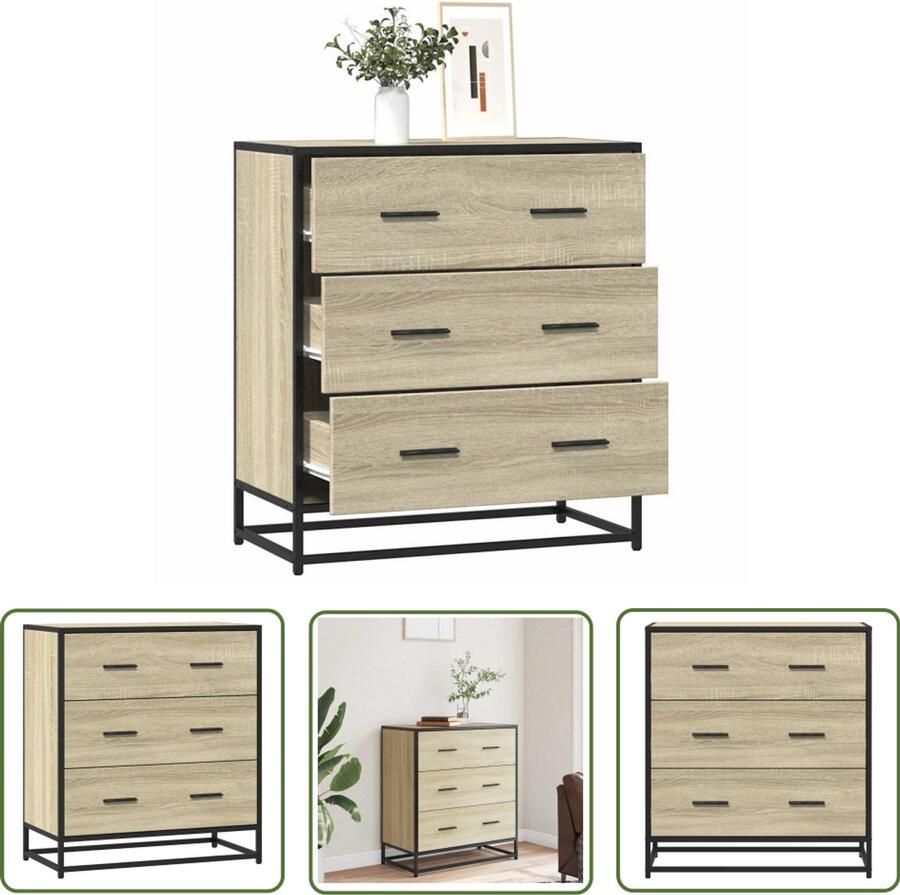 The Living Store Dressoir 68x35x76 cm bewerkt hout en metaal sonoma eikenkleur Dressoir Keukenkast Houten Dressoir Industrieel Design Sonoma Eiken