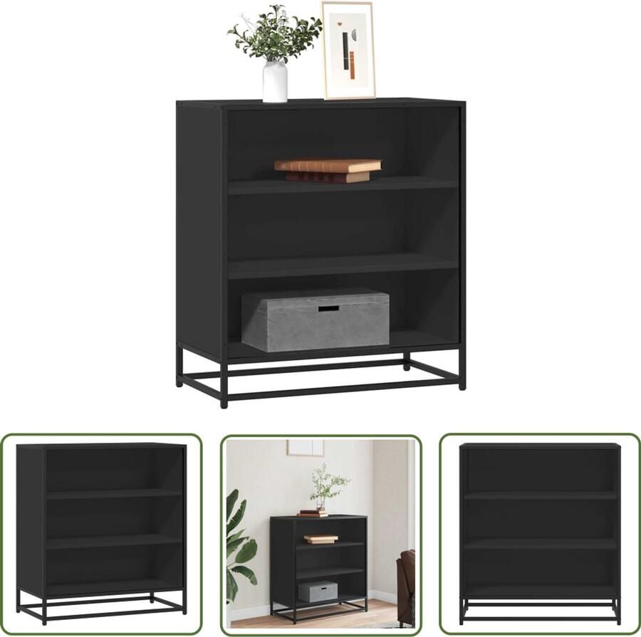 The Living Store Dressoir 68x35x76 cm bewerkt hout en metaal zwart Dressoir Modern Design Industrieel Meubilair Houten Dressoir Metalen Dressoir