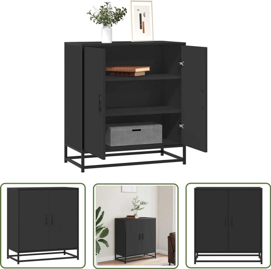 The Living Store Dressoir 68x35x76 cm bewerkt hout en metaal zwart Dressoir Zwarte Dressoir Industrieel Dressoir Houten Dressoir Opbergkast