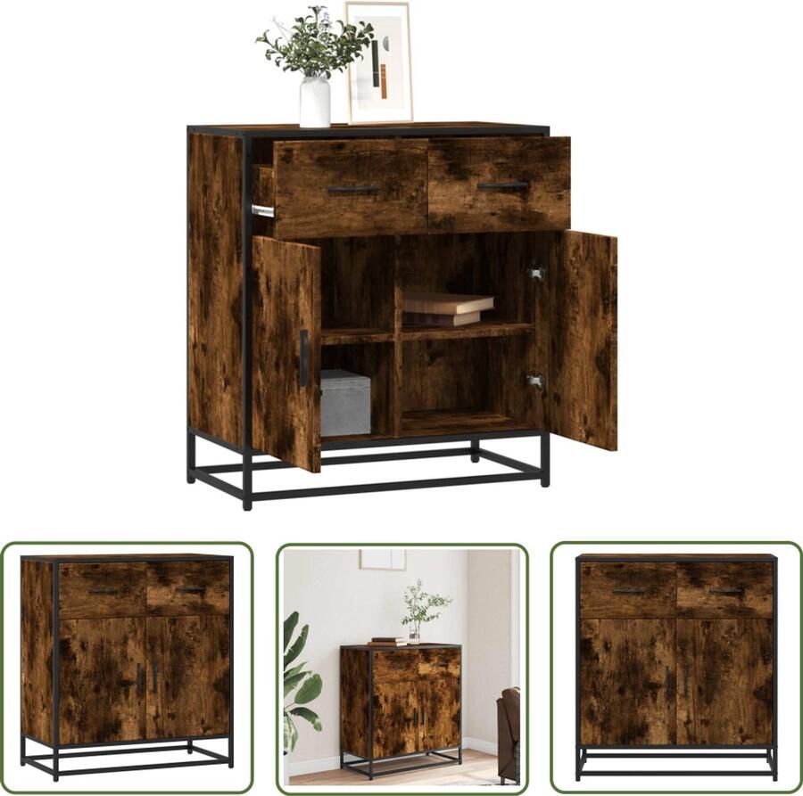 The Living Store Dressoir 68x35x76 cm bewerkt hout gerookt eikenkleurig Dressoir Modern Design Industrieel Style Houten Kast Metalen Frame