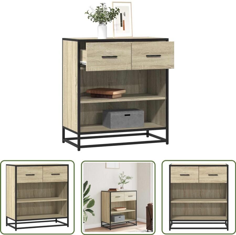 The Living Store Dressoir 68x35x76 cm bewerkt hout sonoma eikenkleurig Dressoir Opbergkast Salontafel Industrieel Design Houten Meubels