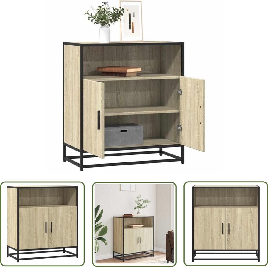 The Living Store Dressoir 68x35x76 cm bewerkt hout sonoma eikenkleurig Dressoir Salontafel Opslagmeubels Houten Meubelen Industrieel Design