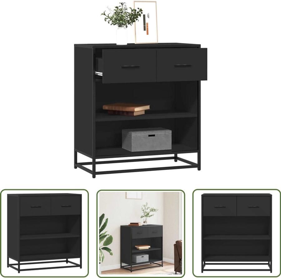 The Living Store Dressoir 68x35x76 cm bewerkt hout zwart Dressoir Commode Opbergkast Keukenmeubilair Woonkamer Meubels