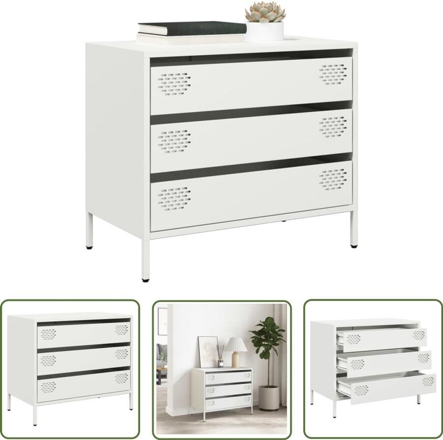 The Living Store Dressoir 68x39x58 5 cm koudgewalst staal wit Dressoir Koudgewalst Staal Wit Dressoir Opbergmeubel Salontafel