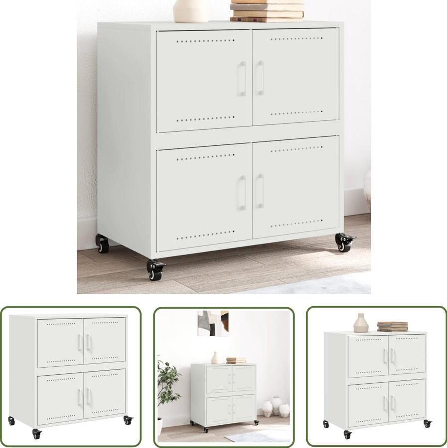 The Living Store Dressoir 68x39x72 cm staal wit Dressoir Staaldraad Opbergmeubel Salontafel Tv Tafel