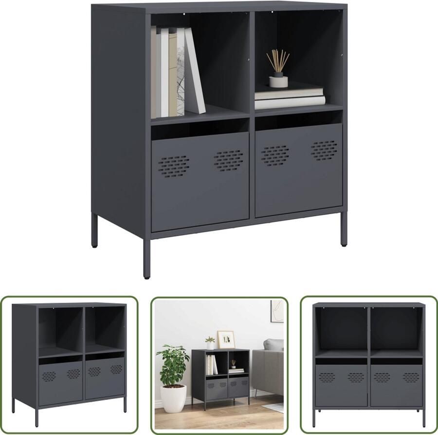 VidaXL Dressoir 68x39x73 5 cm koudgewalst staal antracietkleurig Dressoir Commode Opslagoplossing Kasten Zwart