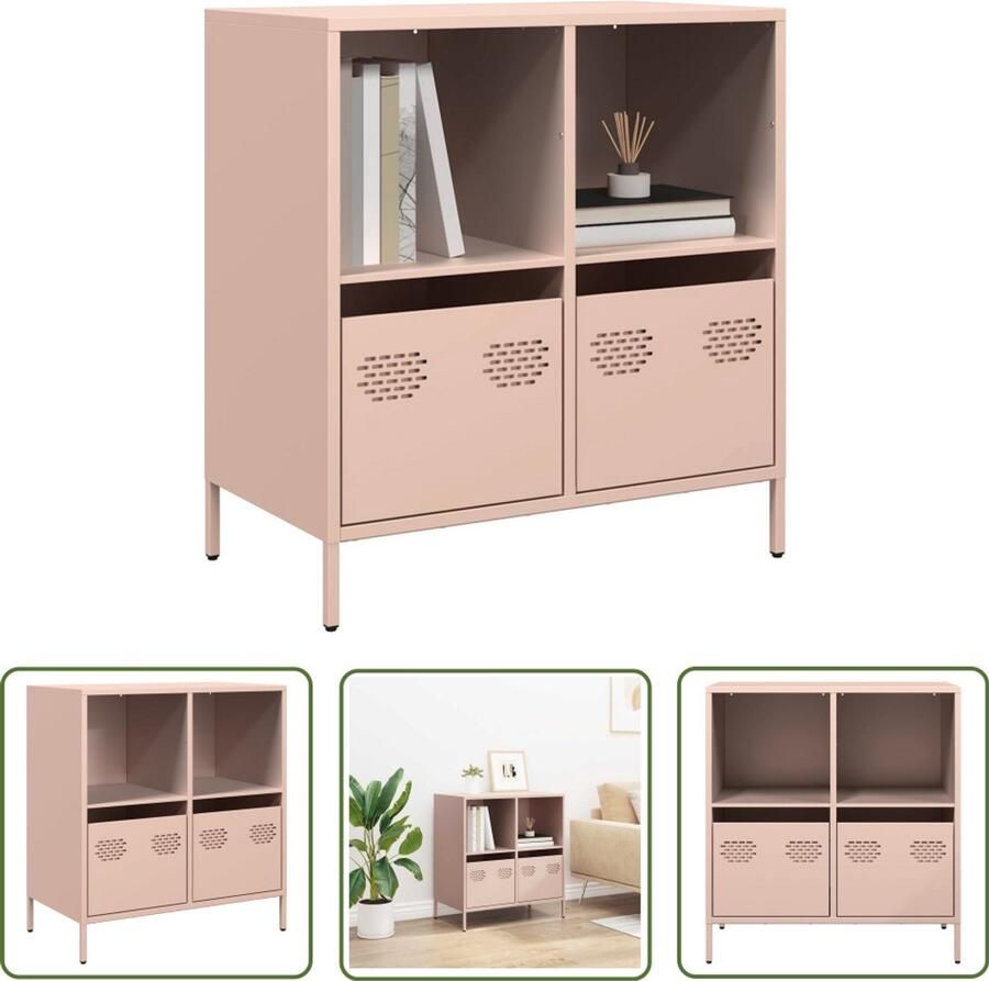 The Living Store Dressoir 68x39x73 5 cm koudgewalst staal roze Dressoir Roze Dressoir Vintage Dressoir Salontafel Opbergmeubel