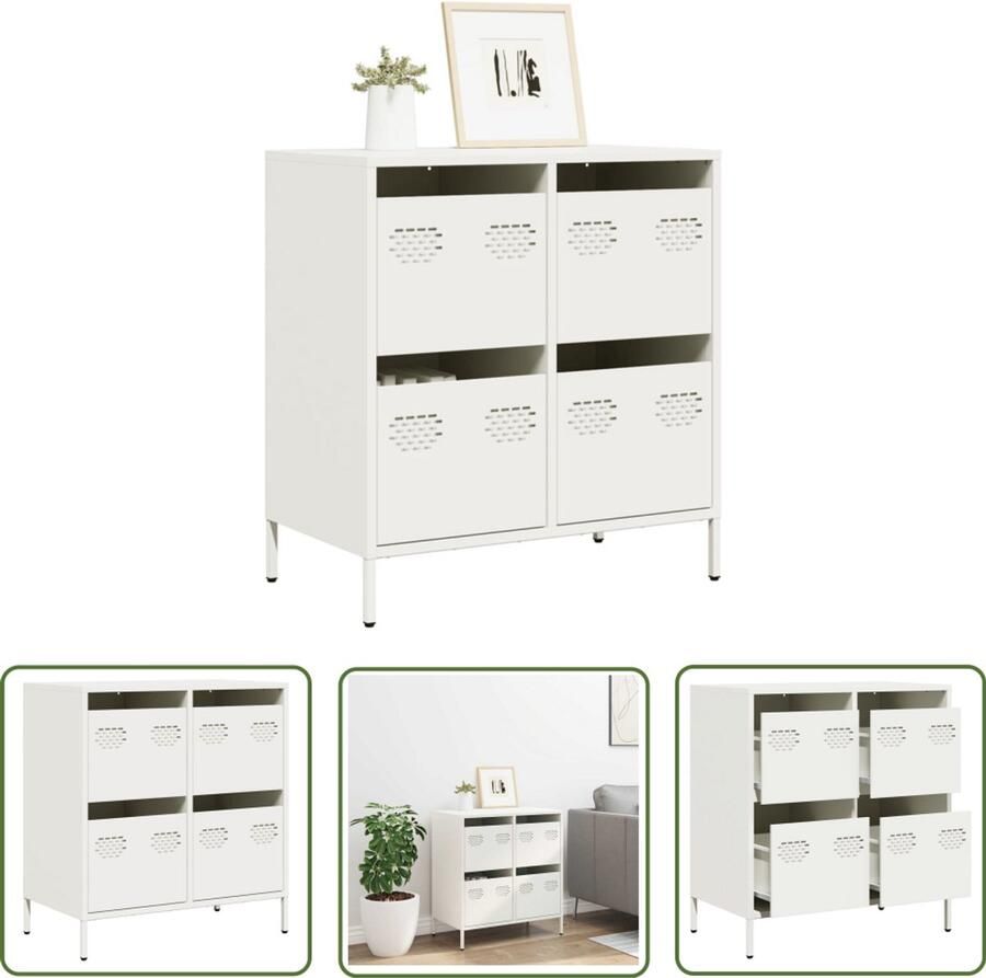 The Living Store Dressoir 68x39x73 5 cm koudgewalst staal wit Dressoir Commode Meubel Slaapkamermeubels Woonkamermeubels