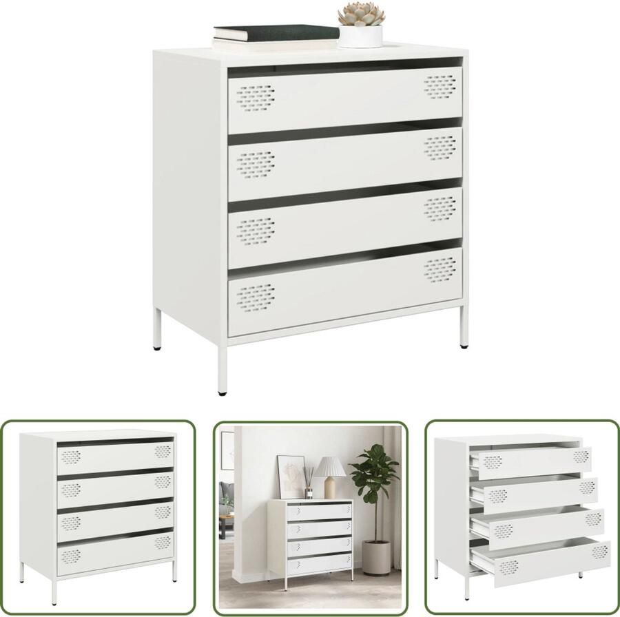 The Living Store Dressoir 68x39x73 5 cm koudgewalst staal wit Dressoir Commode Opbergmeubel Salontafel Metaaldresser