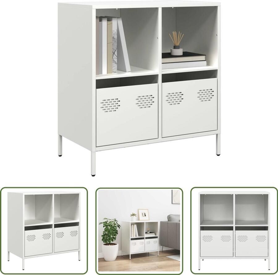 The Living Store Dressoir 68x39x73 5 cm koudgewalst staal wit Dressoir Commode Opbergmeubel Salontafel Livingroom Furniture