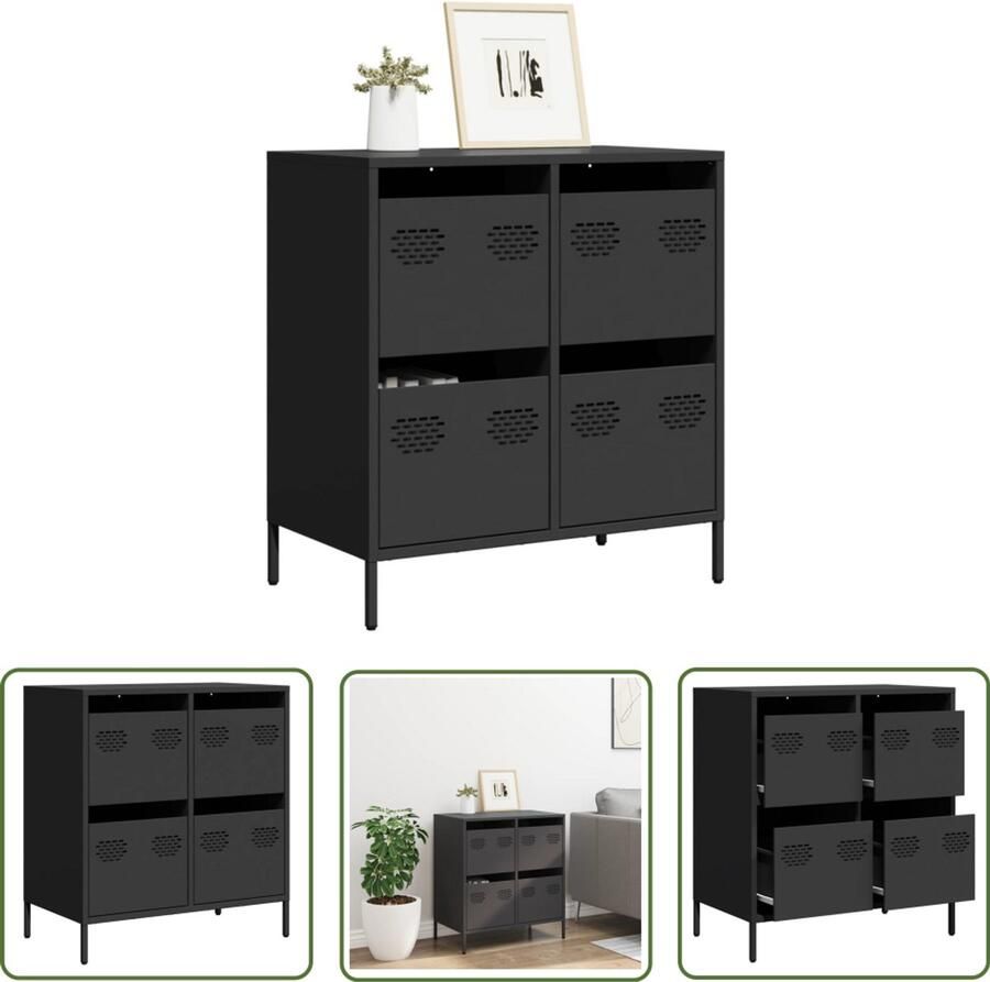 The Living Store Dressoir 68x39x73 5 cm koudgewalst staal zwart Dressoir Commode Zwarte Dressoir Metaaldressoir Opbergkast