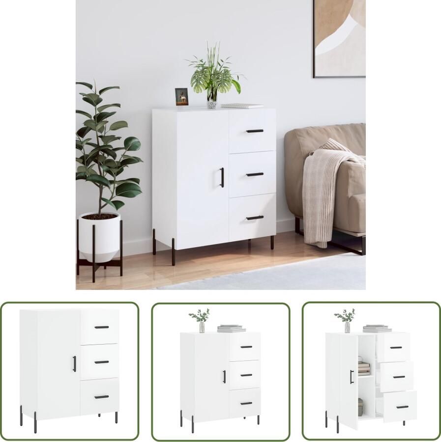 The Living Store Dressoir 69 5x34x90 cm bewerkt hout hoogglans wit Dressoir Opbergmeubels Vintage Dresser Houten Dressoir Modern Dressoir