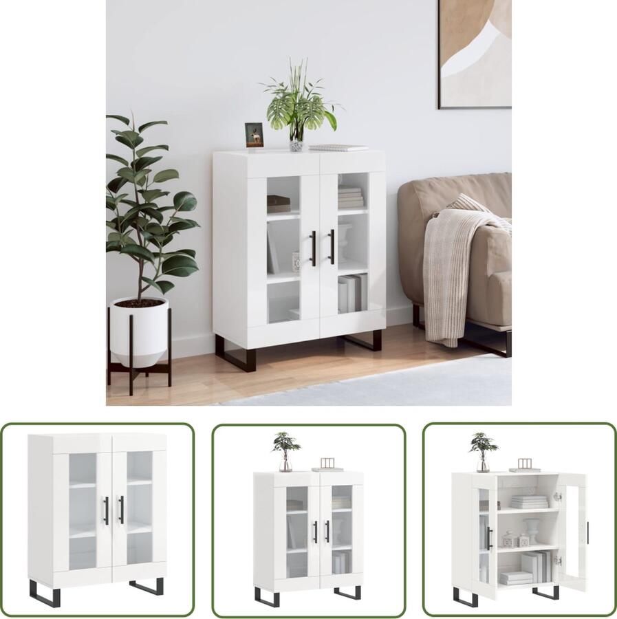 The Living Store Dressoir 69 5x34x90 cm bewerkt hout hoogglans wit Dressoir Commode Houten Dressoir Vintage Dressoir Slaapkamermeubels - Foto 3