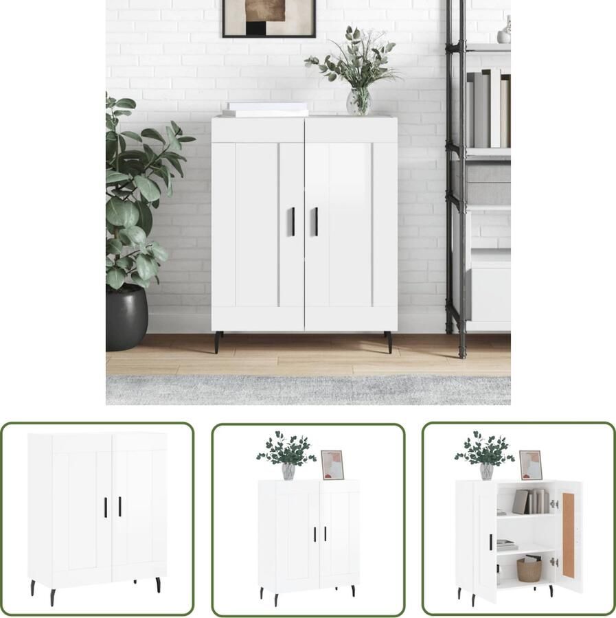 The Living Store Dressoir 69 5x34x90 cm bewerkt hout hoogglans wit Dressoir Commode Opslagmeubilair Woonkamerinrichting Slaapkamerinrichting - Foto 2
