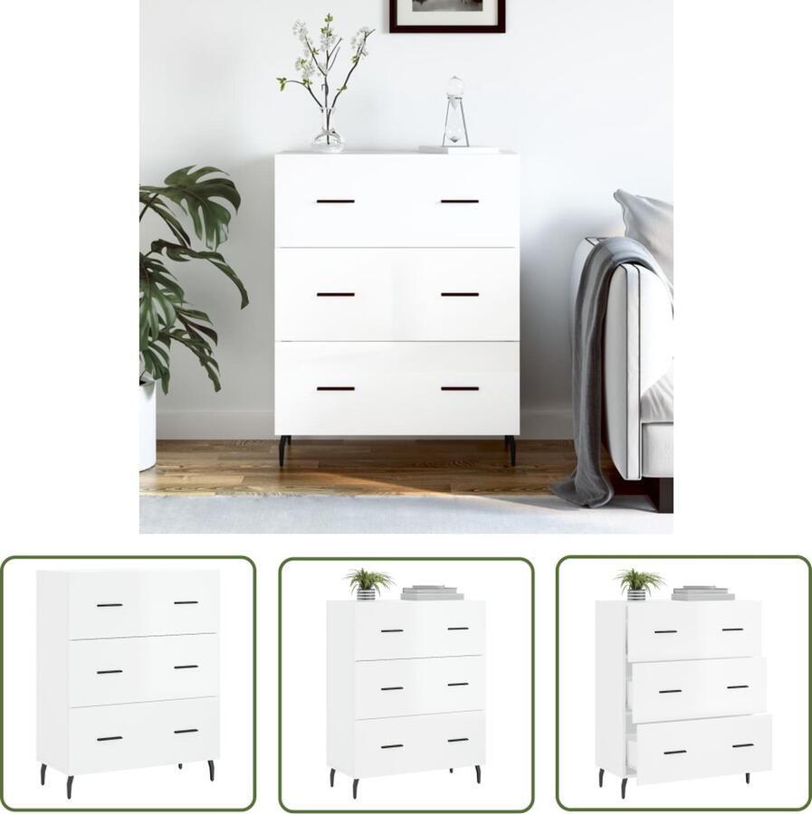 VidaXL Dressoir 69 5x34x90 cm bewerkt hout hoogglans wit Dressoir Commode Kast Houten Dressoir Modern Dressoir