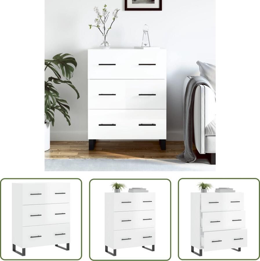 The Living Store Dressoir 69 5x34x90 cm bewerkt hout hoogglans wit Dressoir Buffetkast Vintage Kast Houten Dressoir White Dresser