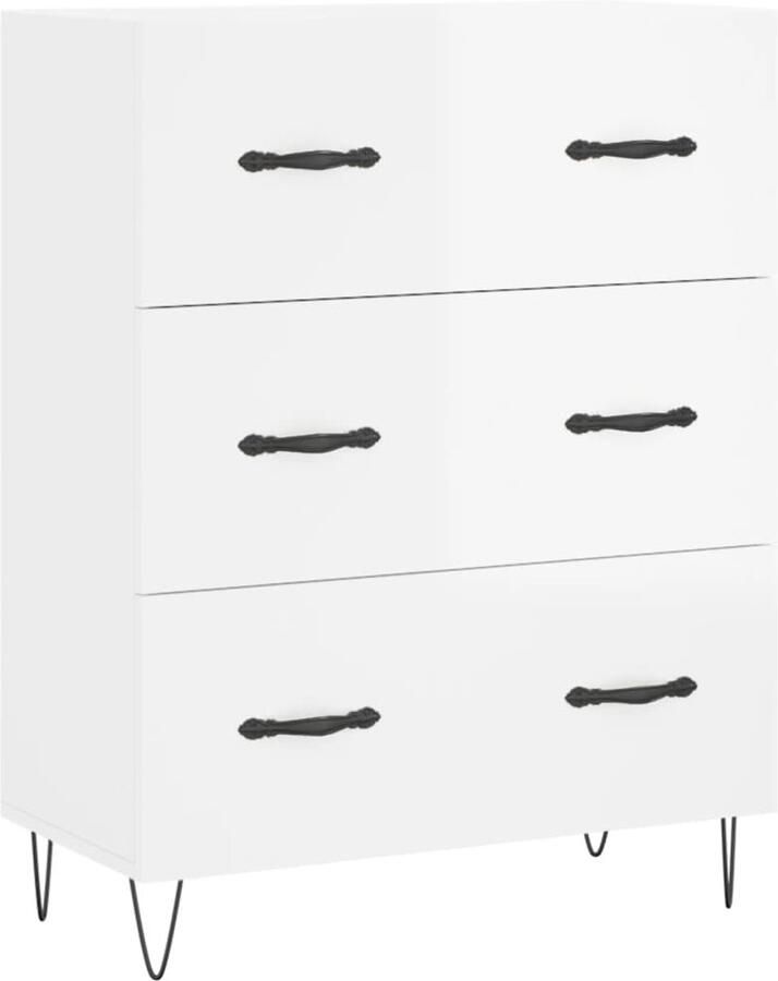 The Living Store Dressoir 69 5x34x90 cm bewerkt hout wit Dressoir Buffetkast Kast Houten Dressoir Wit Dressoir - Foto 2