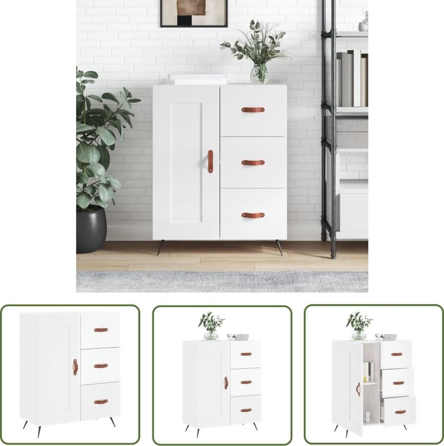 VidaXL Dressoir 69 5x34x90 cm bewerkt hout hoogglans wit Dressoir Houten Dressoir Wit Dressoir Hoogglans Dressoir Vintage Dressoir - Foto 2