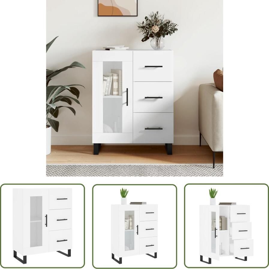 The Living Store Dressoir 69 5x34x90 cm bewerkt hout wit Dressoir Industriële Design Houten Dressoir Witte Dressoir Opbergkast