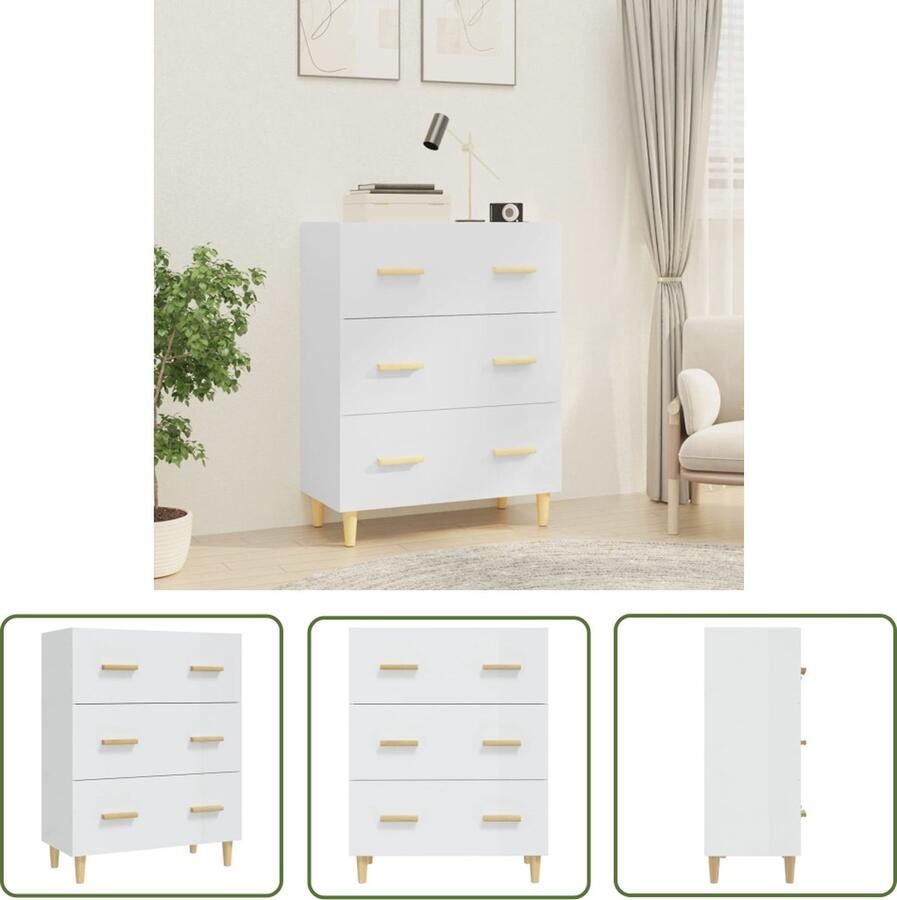 The Living Store Dressoir 70x34x90 cm bewerkt hout hoogglans wit Dressoir Buffetkast Houten Dressoir Witte Dressoir Vintage Dressoir