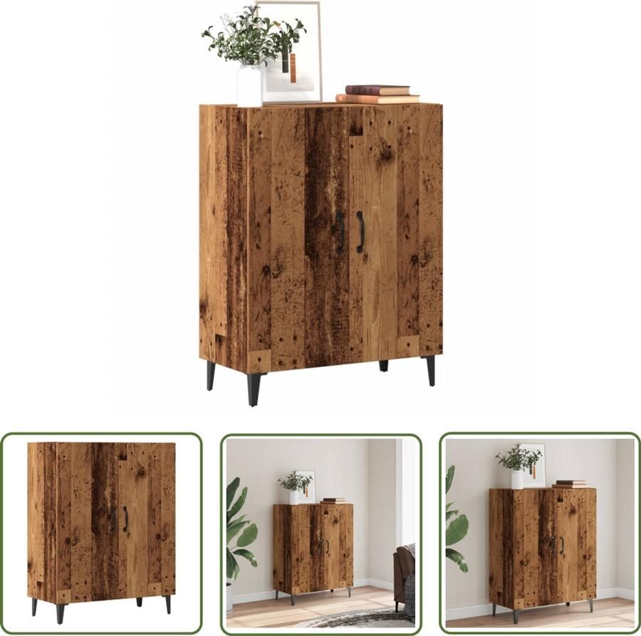The Living Store Dressoir 70x34x90 cm bewerkt hout oud houtkleurig Dressoir Houten Dressoir Vintage Dressoir Opslagoplossing Salontafel
