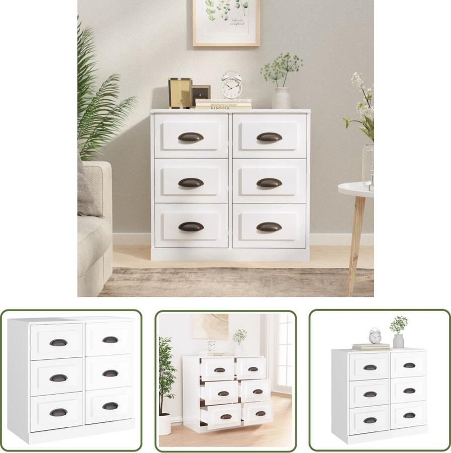 The Living Store Dressoir 70x35x67 5 cm bewerkt hout hoogglans wit Dressoir Vintage Dresser Houten Dressoir Witte Dressoir Opslagmeubilair