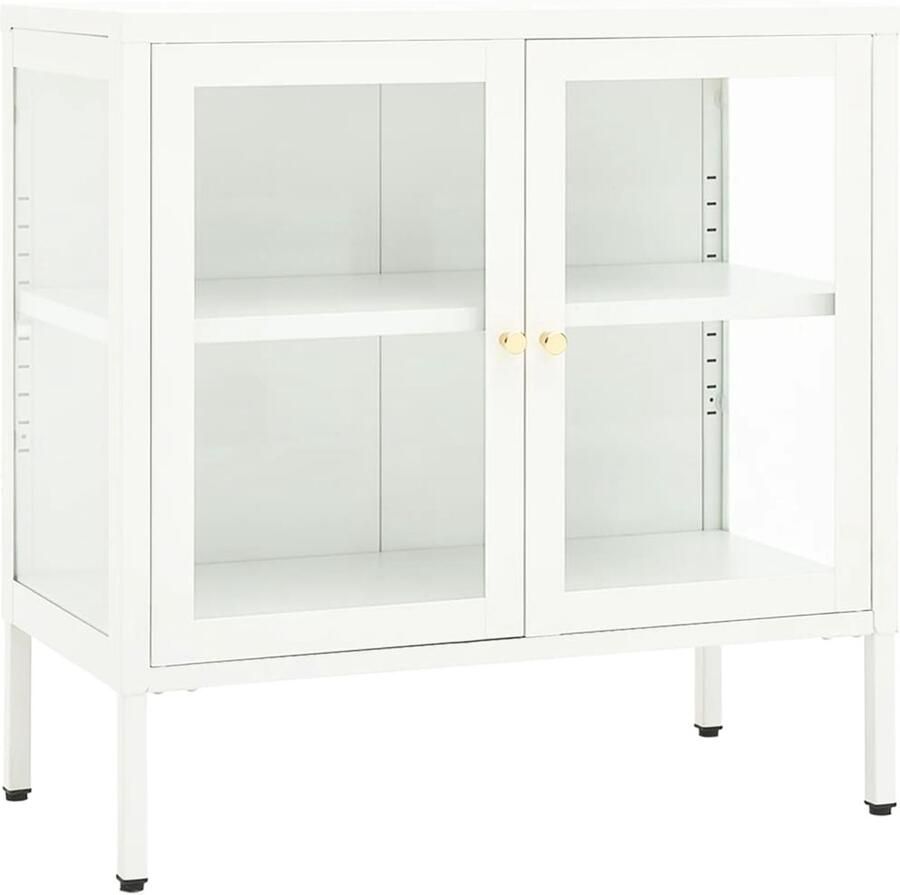 The Living Store Dressoir 70x35x70 cm staal en glas wit Dressoir Opbergkast Staaldraad Glas Meubilair - Foto 2
