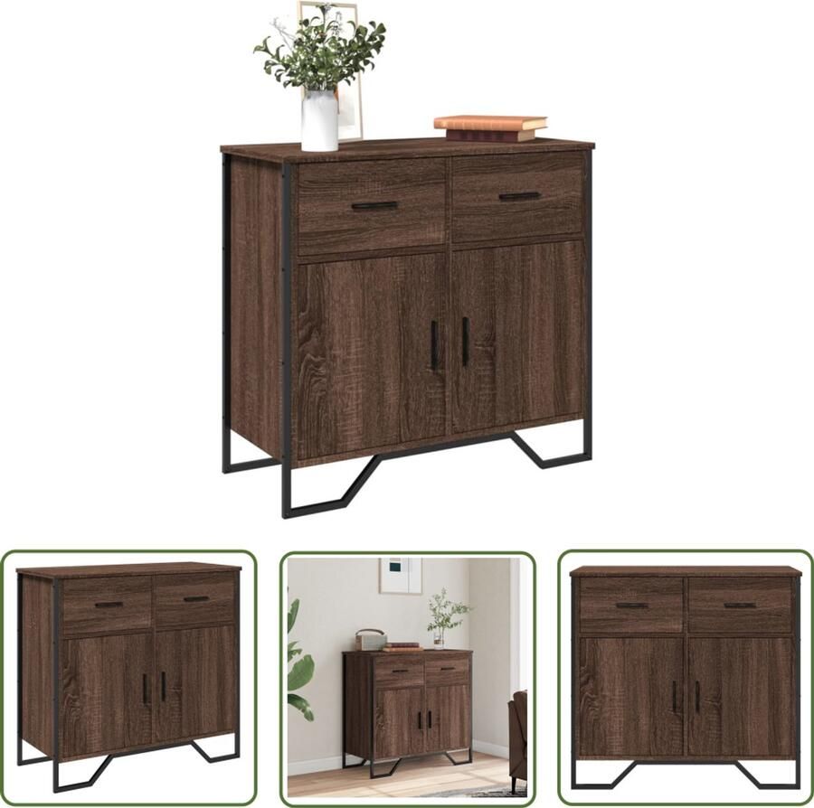 VidaXL Dressoir 79.5x35 5x74 5 cm bewerkt hout bruin eikenkleur Dressoir Commode Houten Dressoir Vintage Dressoir Landelijk Dressoir