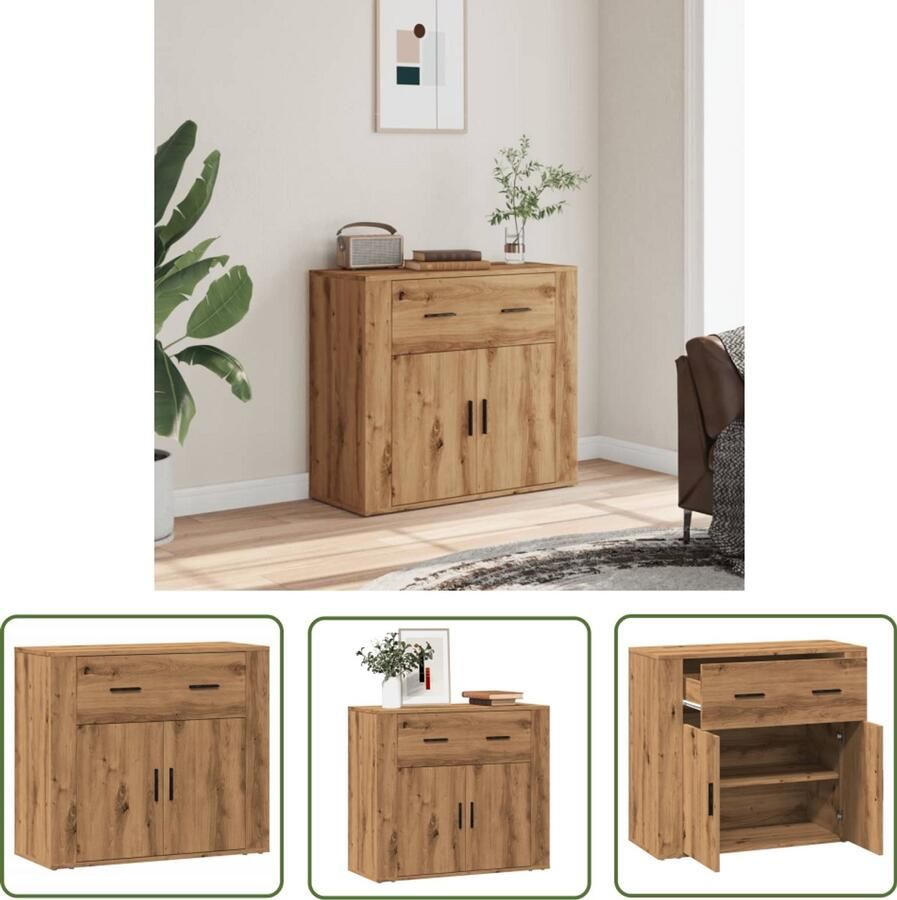 VidaXL Commode Dressoir 80x33x70 cm bewerkt hout artisanaal eikenkleurig Houten Meubel Opslagkast Livingroom Furniture