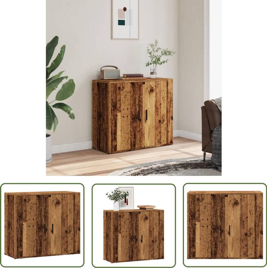 The Living Store Dressoir 80x33x70 cm bewerkt hout oud houtkleurig Dressoir Houten Dressoir Vintage Dressoir Opbergmeubel Salontafel