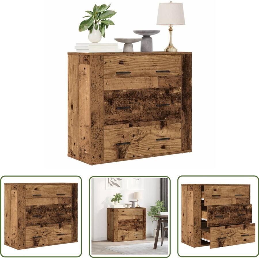 The Living Store Dressoir 80x33x70 cm bewerkt hout oud houtkleurig Dressoir Commode Opbergmeubel Houten Dressoir Vintage Dressoir