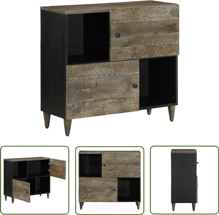 The Living Store Dressoir 80x33x75 cm massief mangohout Dressoir Mangohout Zwarte Meubels Opbergmeubilair Salontafel
