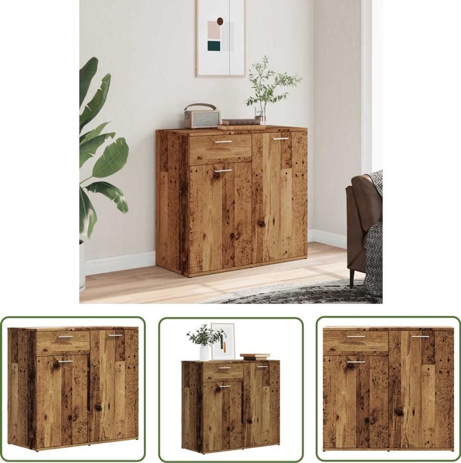 The Living Store Dressoir 80x36x75 cm bewerkt hout oud houtkleurig Dressoir Houten Dressoir Vintage Dressoir Opslagmeubels Meubelen