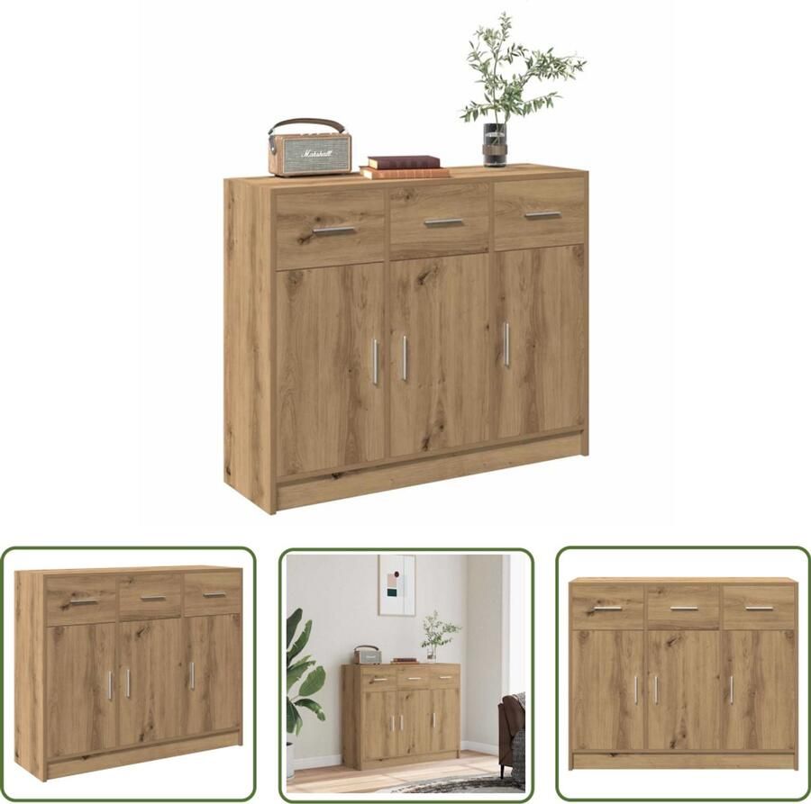The Living Store Dressoir 91x28x75 cm bewerkt hout artisanaal eikenkleur Dressoir Houten Dressoir Opslagoplossing Salontafel Livingroom Meubels