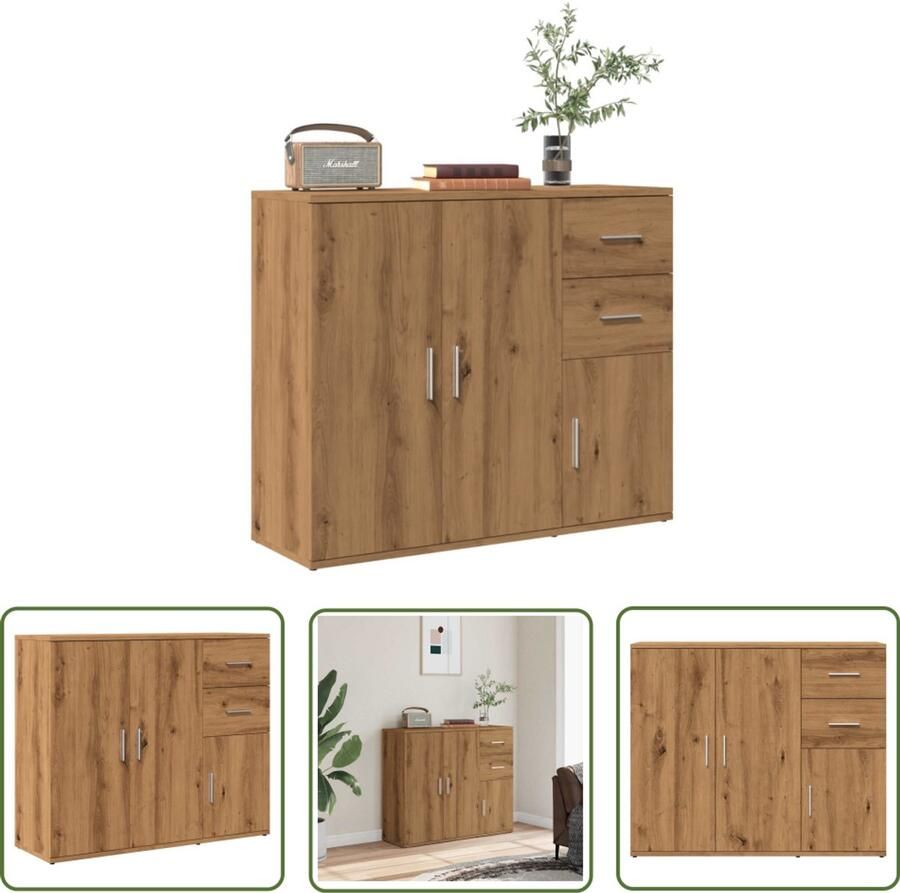 The Living Store Dressoir 91x29 5x75 cm bewerkt hout artisanaal eikenkleurig Dressoir Houten Dressoir Salontafel Opslagmeubilair Vintage Dressoir