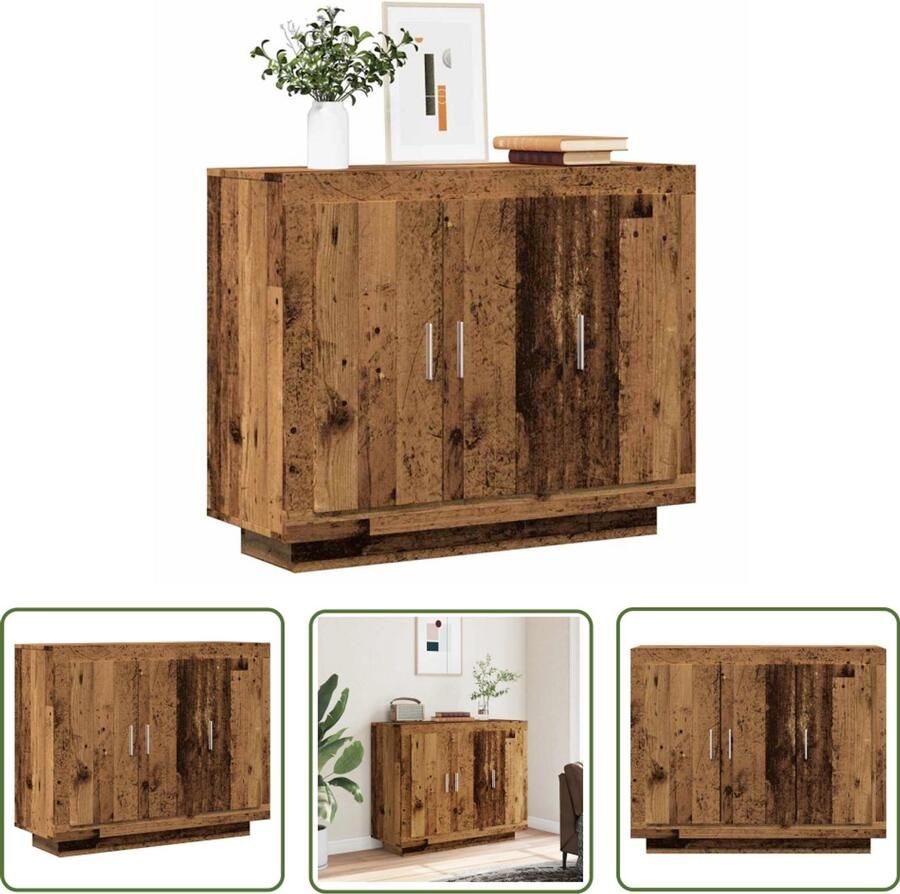 The Living Store Dressoir 92x35x75 cm bewerkt hout oud houtkleurig Dressoir Houten Dressoir Opbergkast Woonkamer Meubels Slaapkamer Meubels