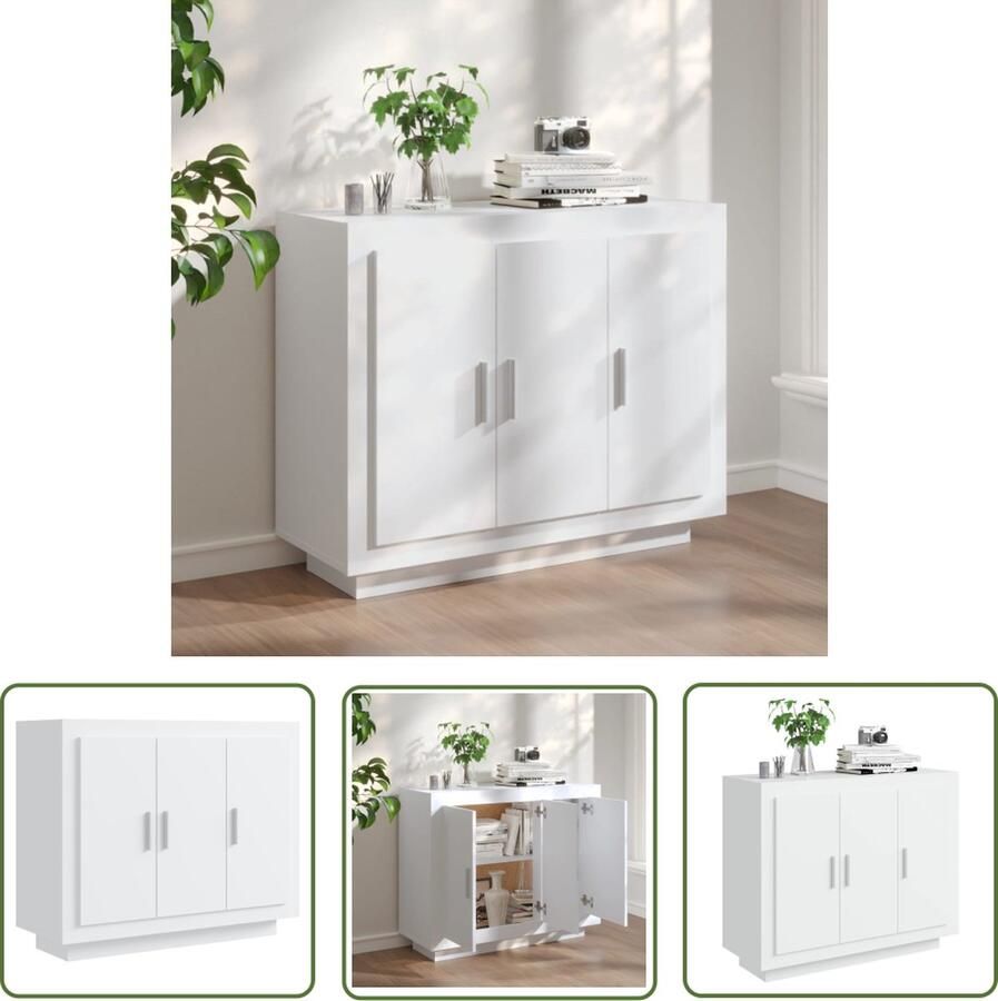 The Living Store Dressoir 92x35x75 cm bewerkt hout wit Dressoir Commode Opbergkast Houten Dressoir Witte Dressoir