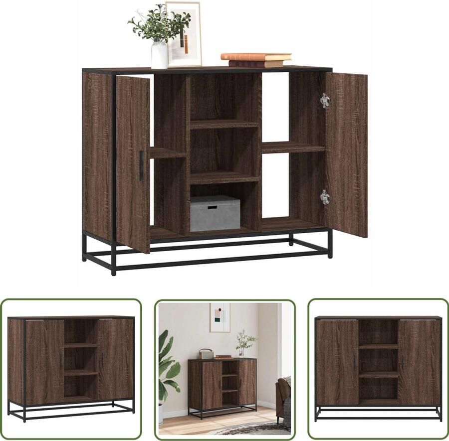 The Living Store Dressoir 92x35x76 cm bewerkt hout bruin eikenkleurig Dressoir Commode Opbergkast Houten Dressoir Landelijke Dressoir