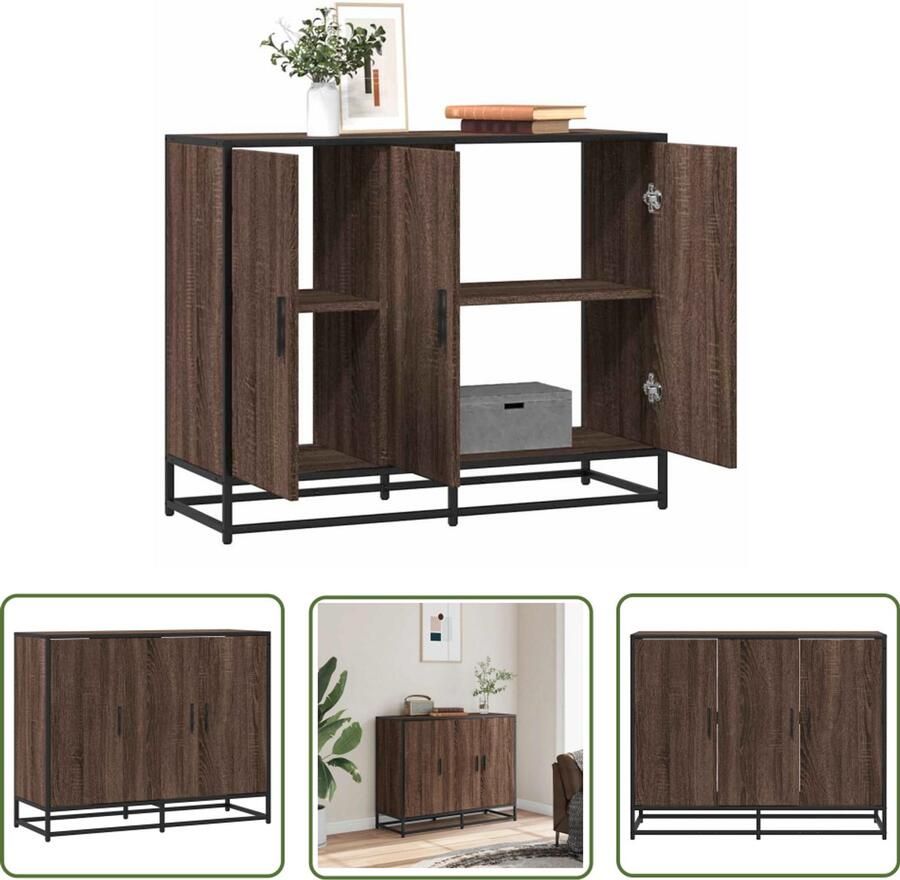 VidaXL Dressoir 94x35x76 cm bewerkt hout bruin eikenkleur Dressoir Commode Opbergkast Houten Dressoir Bruin Eiken