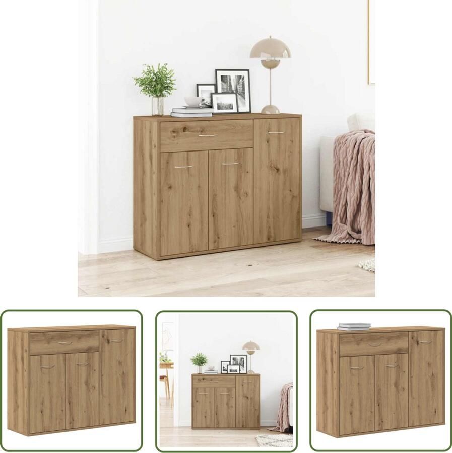 The Living Store Dressoir ambachtelijk spaanplaat hout ambachtelijk eikenkleurig Dressoir Opbergkast Houten Meubels Salontafel Livingroom Furniture