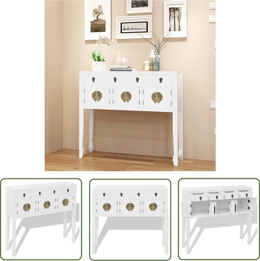 VidaXL Dressoir Chinese stijl massief hout wit Dressoir Commode Opslagoplossing Chinese Stijl Vintage Design