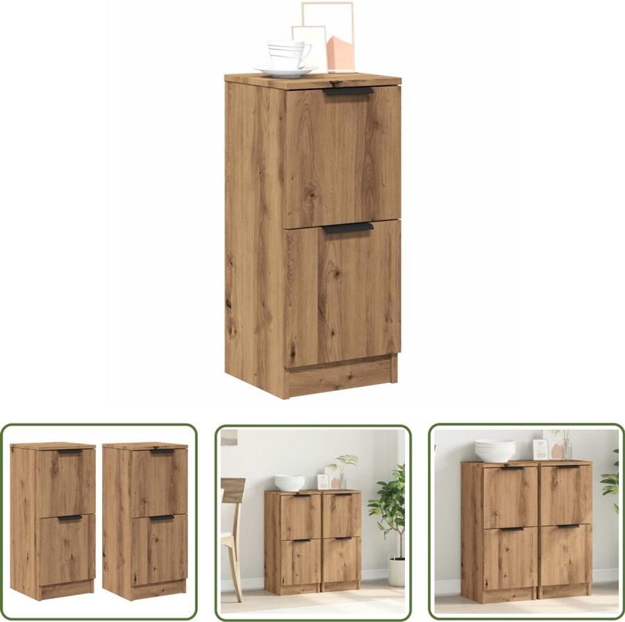VidaXL Commode Dressoir Dressoirs 2 st 30x30x70 cm bewerkt hout artisanaal eikenkleur Houten Dressoir Salontafel Nachtkastje