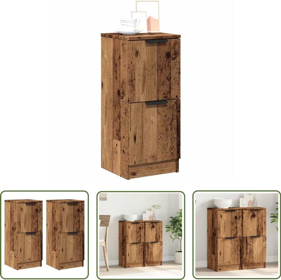 The Living Store Dressoirs 2 st 30x30x70 cm bewerkt hout oud houtkleurig Dressoir Houten Dressoir Vintage Dressoir Side Table Tv Stand
