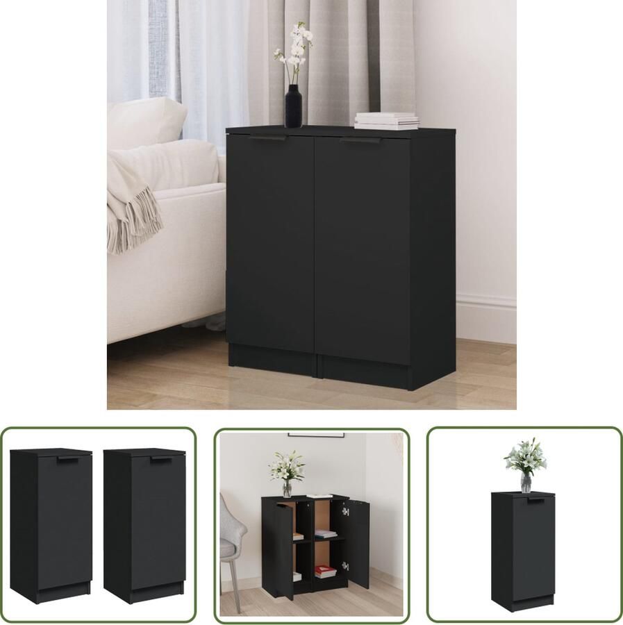 The Living Store Dressoirs 2 st 30x30x70 cm bewerkt hout zwart Dressoir Houten Dressoir Black Dresser Badkamer Meubel Slaapkamer Meubel - Foto 3