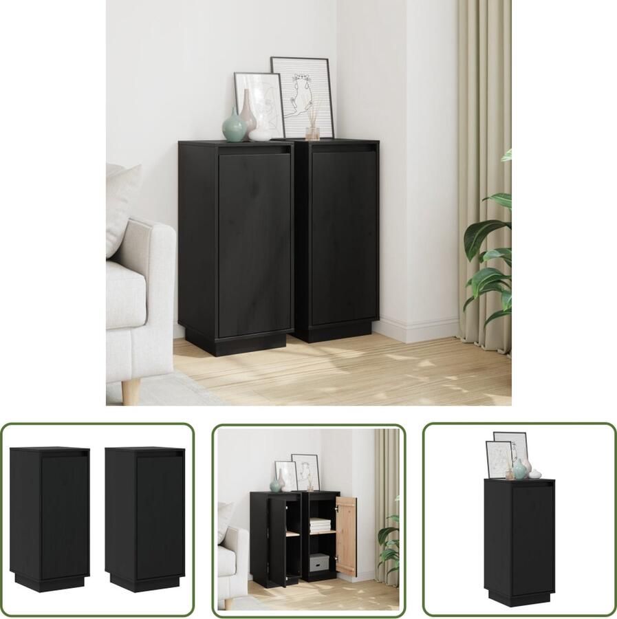 VidaXL Commode Dressoir Dressoirs 2 st 31 5x34x75 cm massief grenenhout zwart Grenenhouten Dressoir Zwarte Dressoir Kleine Dressoir