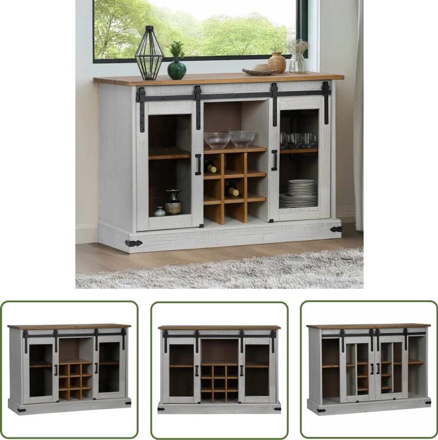 VidaXL Commode Dressoir HALDEN 2 schuifdeuren 112x40x80 cm massief hout wit Halden Houten Dressoir Wit Dressoir